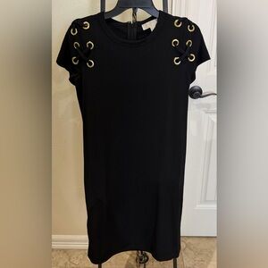 NWOT Michael by Michael kors black dress with gold grommet shoulder detail - S